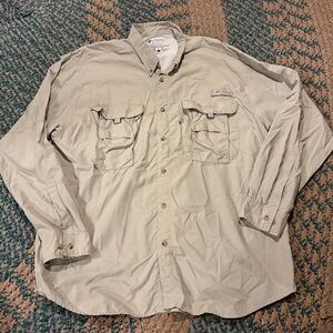 Columbia PFG Mens Large Beige Long Sleeve Vented‎ Fishing Shirt PFG 30